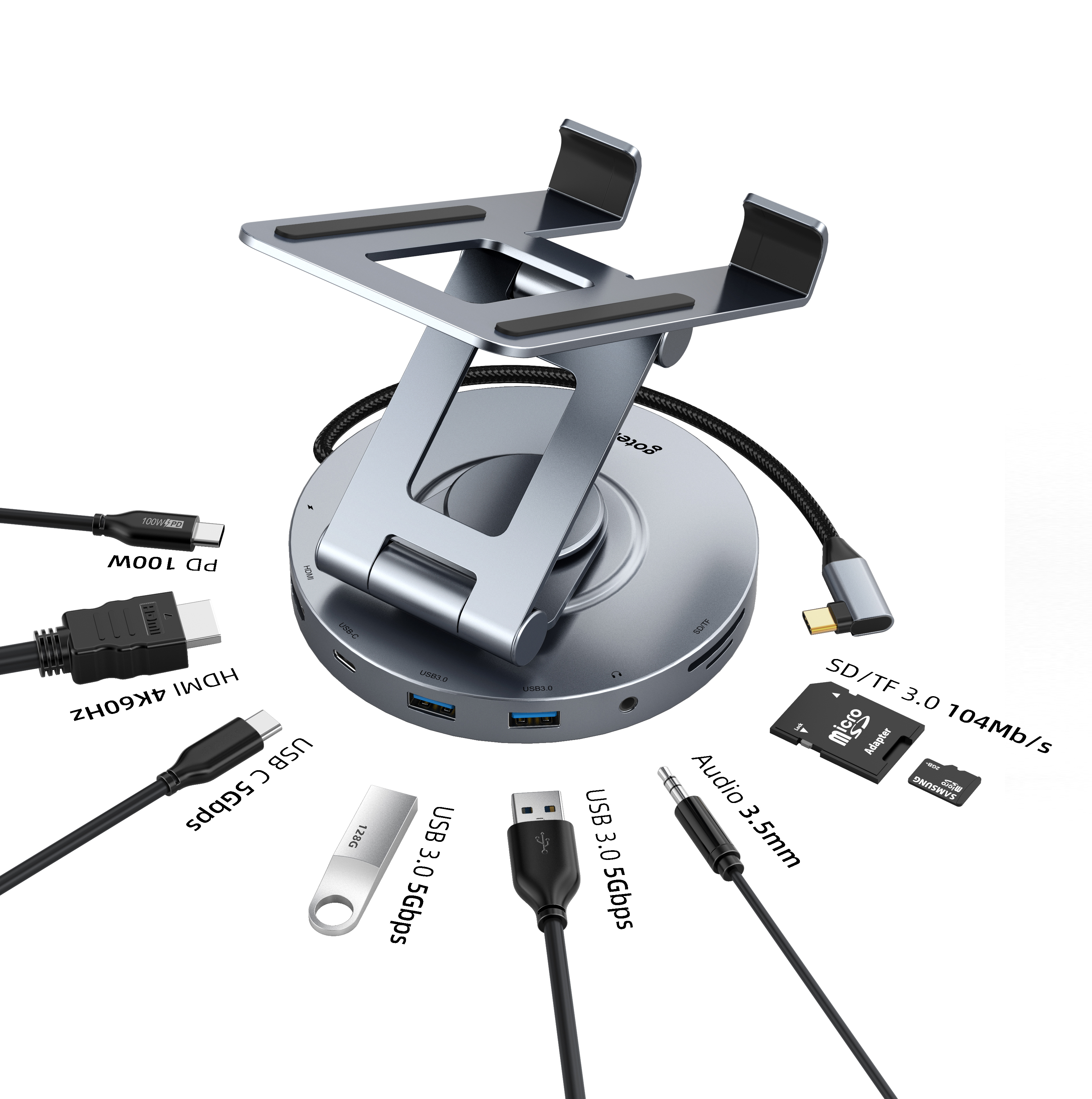 GOTEK Swivel Tablet Stand With Extension Hub - REGOTECH